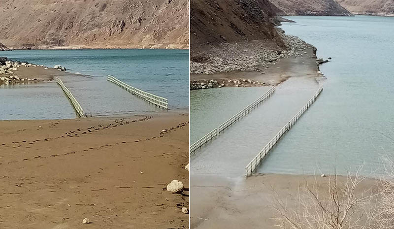 Su seviyesi azaldı, köprü gün yüzüne çıktı