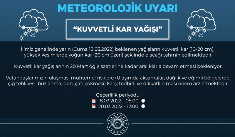 Bingöl için yoğun kar uyarısı