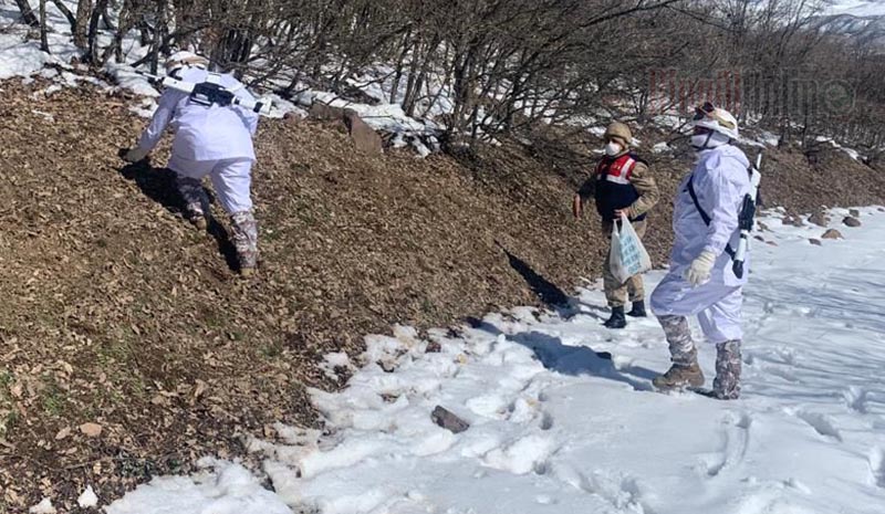 Jandarma ve emniyet personeli doğaya yem bıraktı