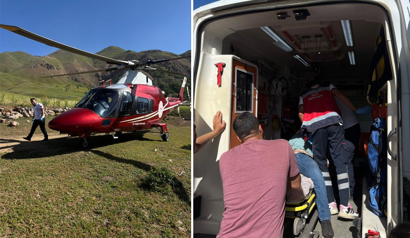 Arı sokması sonucu bilinç kaybı yaşayan hasta, ambulans helikopterle Erzurum`a sevk edildi